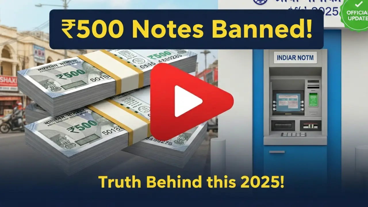 Stack of ₹500 Indian rupee notes with an ATM and street background, confirming they are not banned after September 2025—official rumor debunk by RBI.