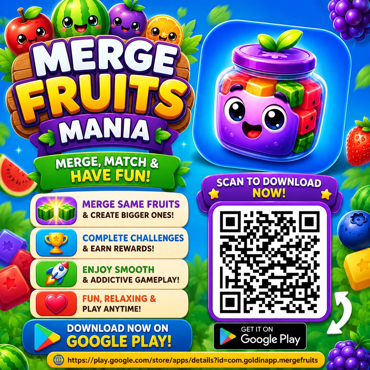 Merge Fruits Mania Download QR
