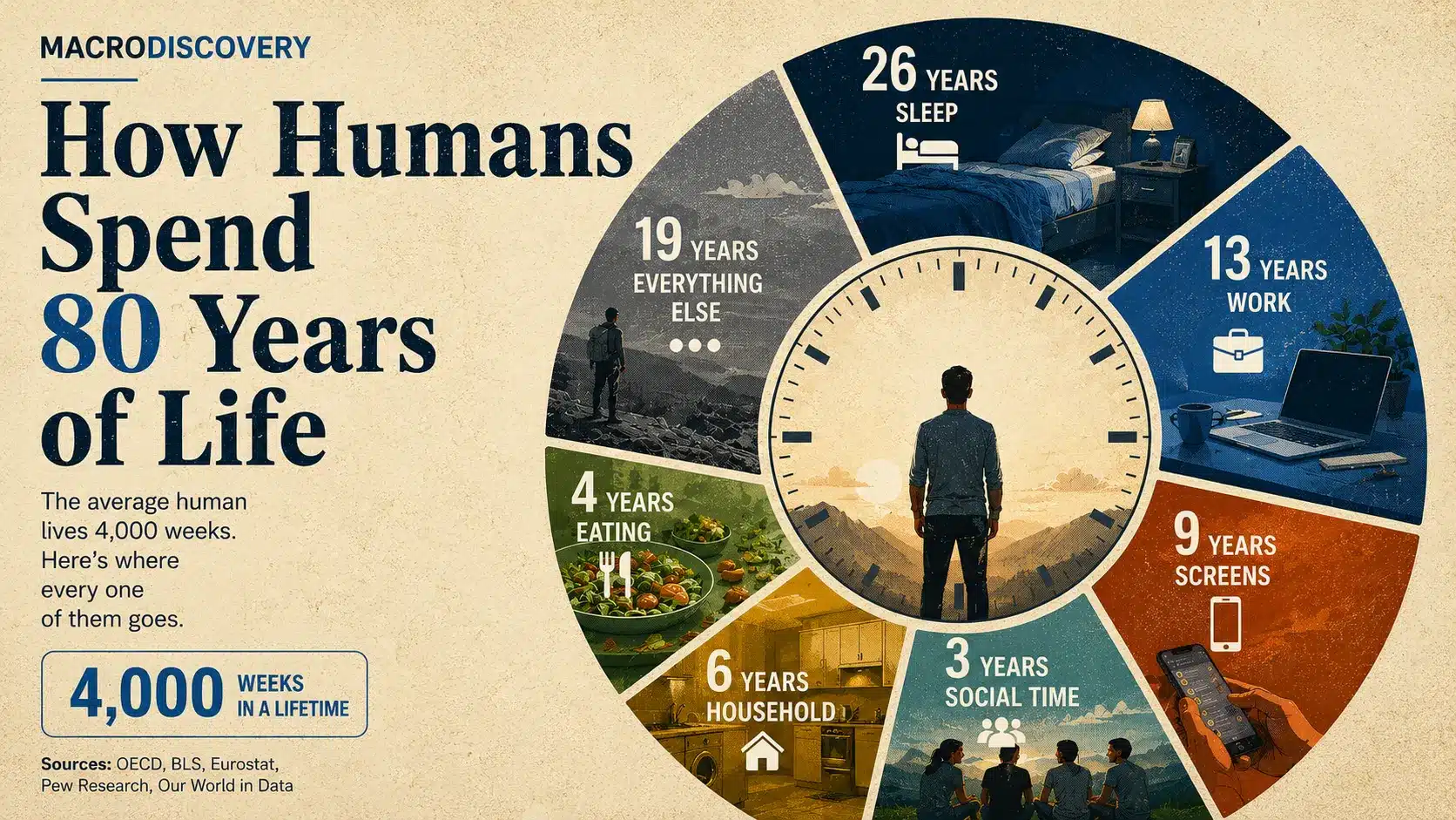 Visualized: How Humans Spend 80 Years of Life